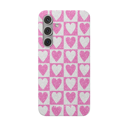 Glitter Heart Grid Samsung S24 Plus Case - Soft