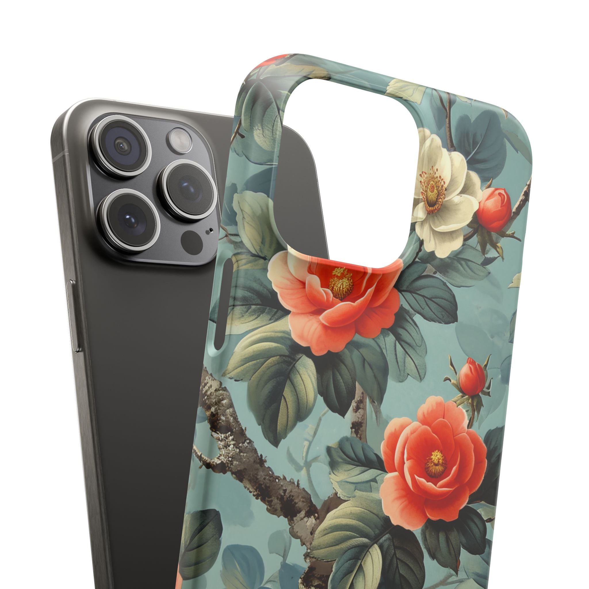 Vintage Floral Romance iPhone 15 - Schlanke Handyhülle