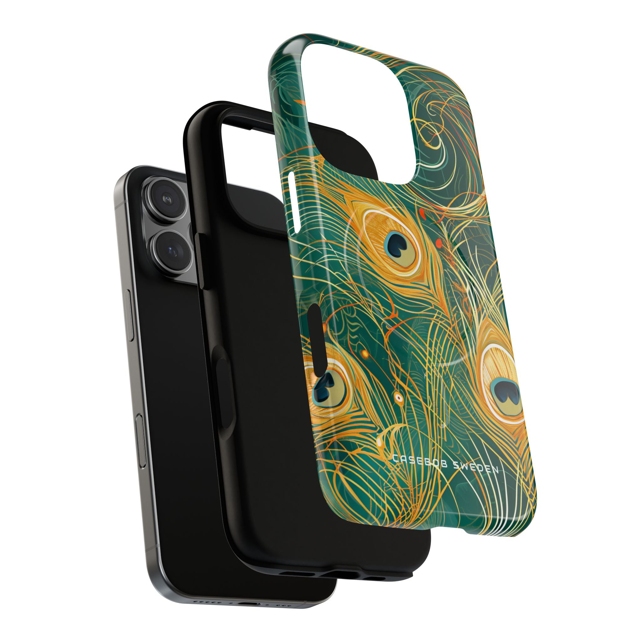 Peacock Elegance in Teal and Gold iPhone 16 | Tough+ Phone Case