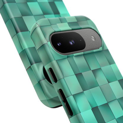 Turquoise Gradient Grid Illusion Google Pixel 9 - Tough Phone Case