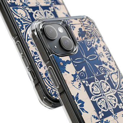 Mediterranean Blue Ceramic Line Art Tiles iPhone 15 - Clear Impact Phone Case