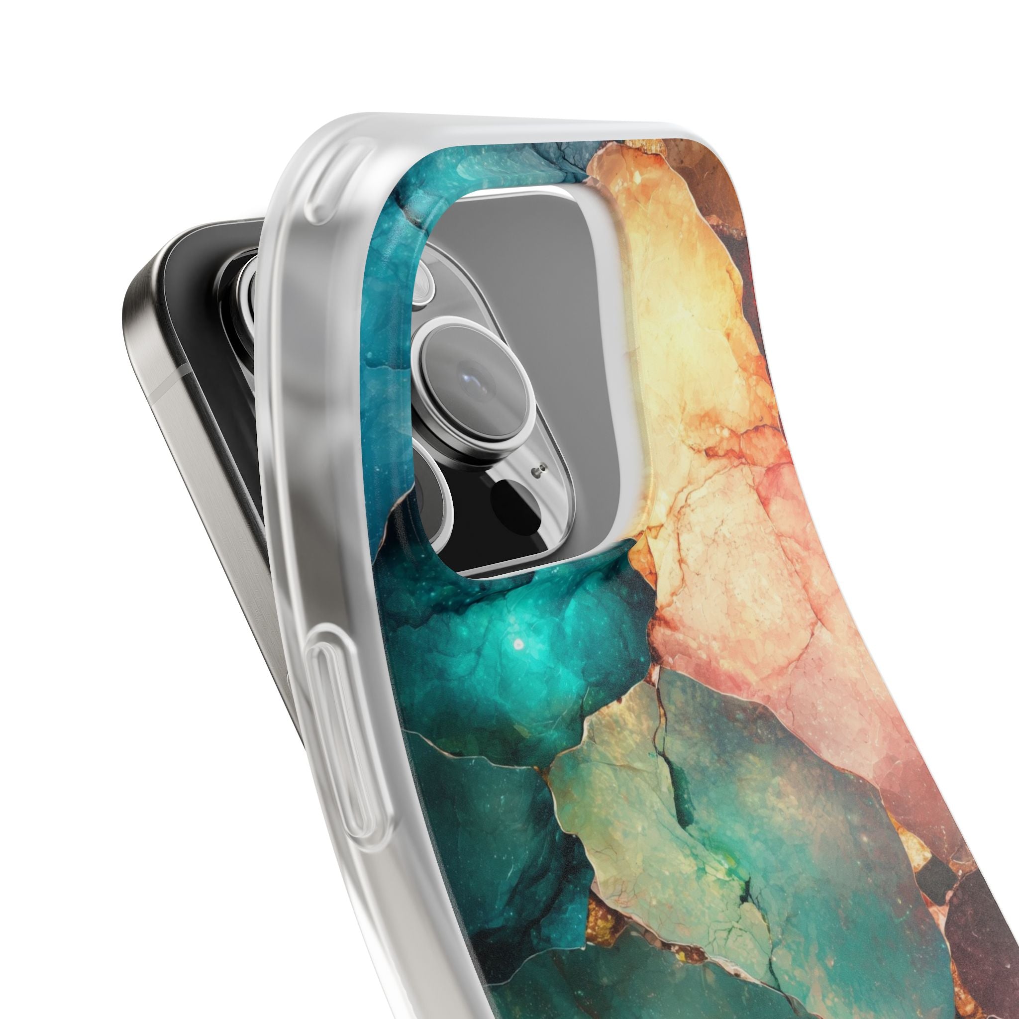 Teal Mosaic Veins iPhone 16 Pro Case - Soft