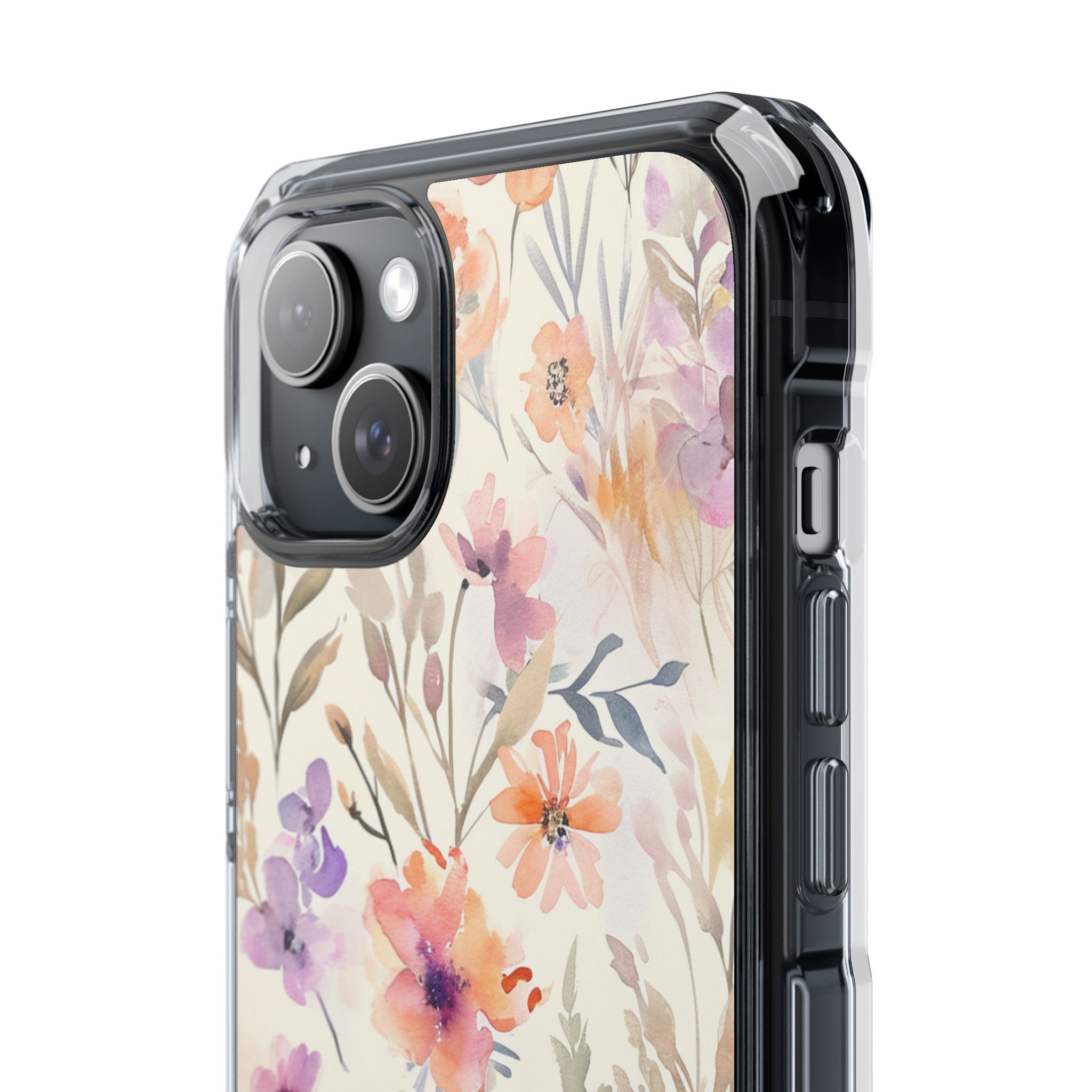 Soft Pink Floral Watercolor Design - Clear Impact iPhone 15 Phone Case