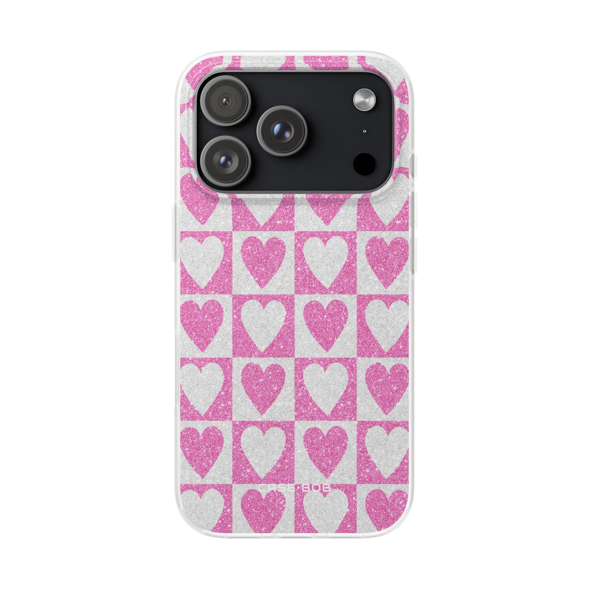 Glitter Heart Grid iPhone 17 Pro Case - Soft