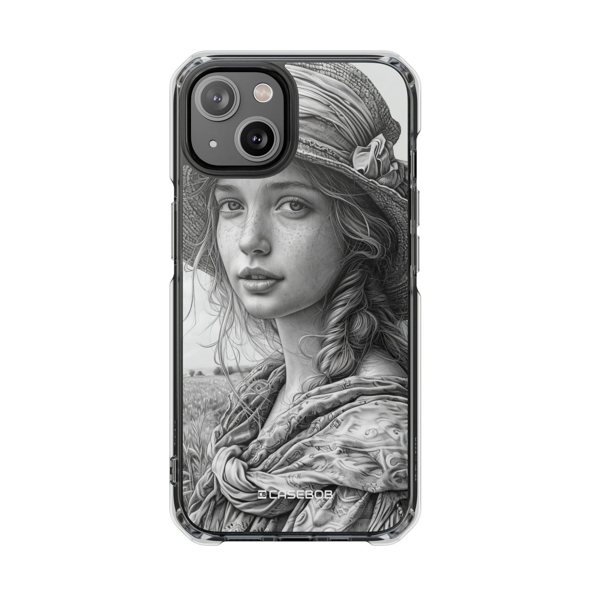 Serene Sketch Portrait - Phone Case for iPhone (Clear Impact - Magnetic)