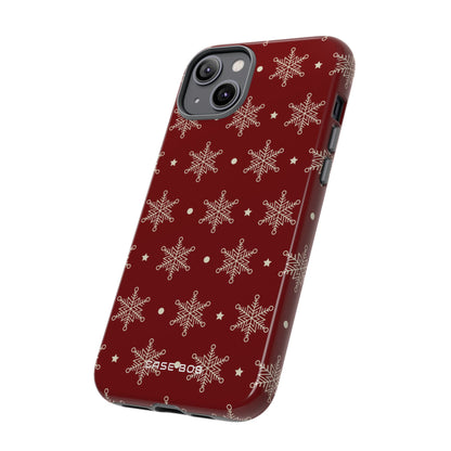 Cream Snowflake Crimson iPhone 14 Plus Case - Tough