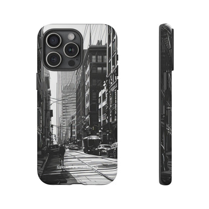 Urban Cityscape Line Perspective iPhone 15 - Tough Phone Case