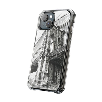 Suspension Bridge Line Art Illustration iPhone 15 - Clear Impact Phone Case