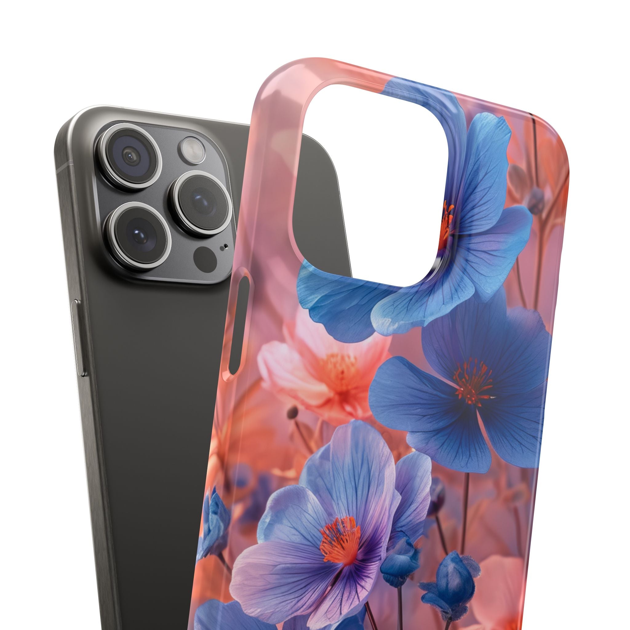 Blue Peach Blossoms - Slim iPhone 15 Phone Case