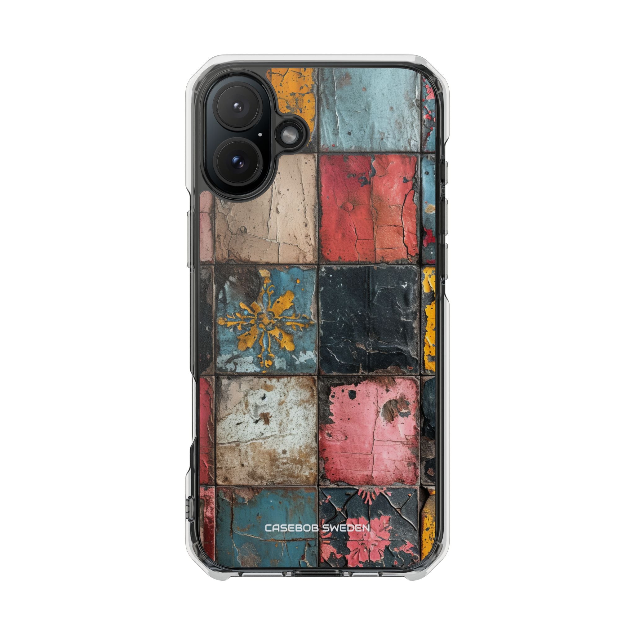 Rustic Red-Yellow Vintage Tiles - Clear Impact iPhone 16 Phone Case