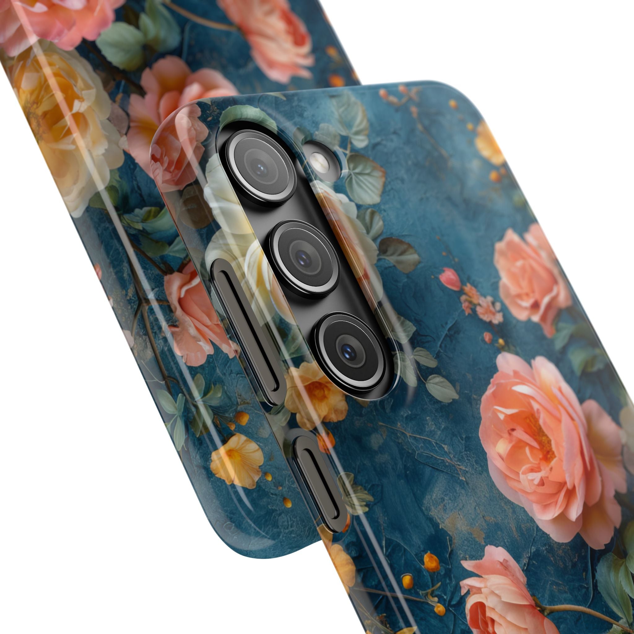 Blue Floral Elegance - Slim Samsung S23 Phone Case