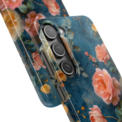 Blue Floral Elegance - Slim Samsung S23 Phone Case