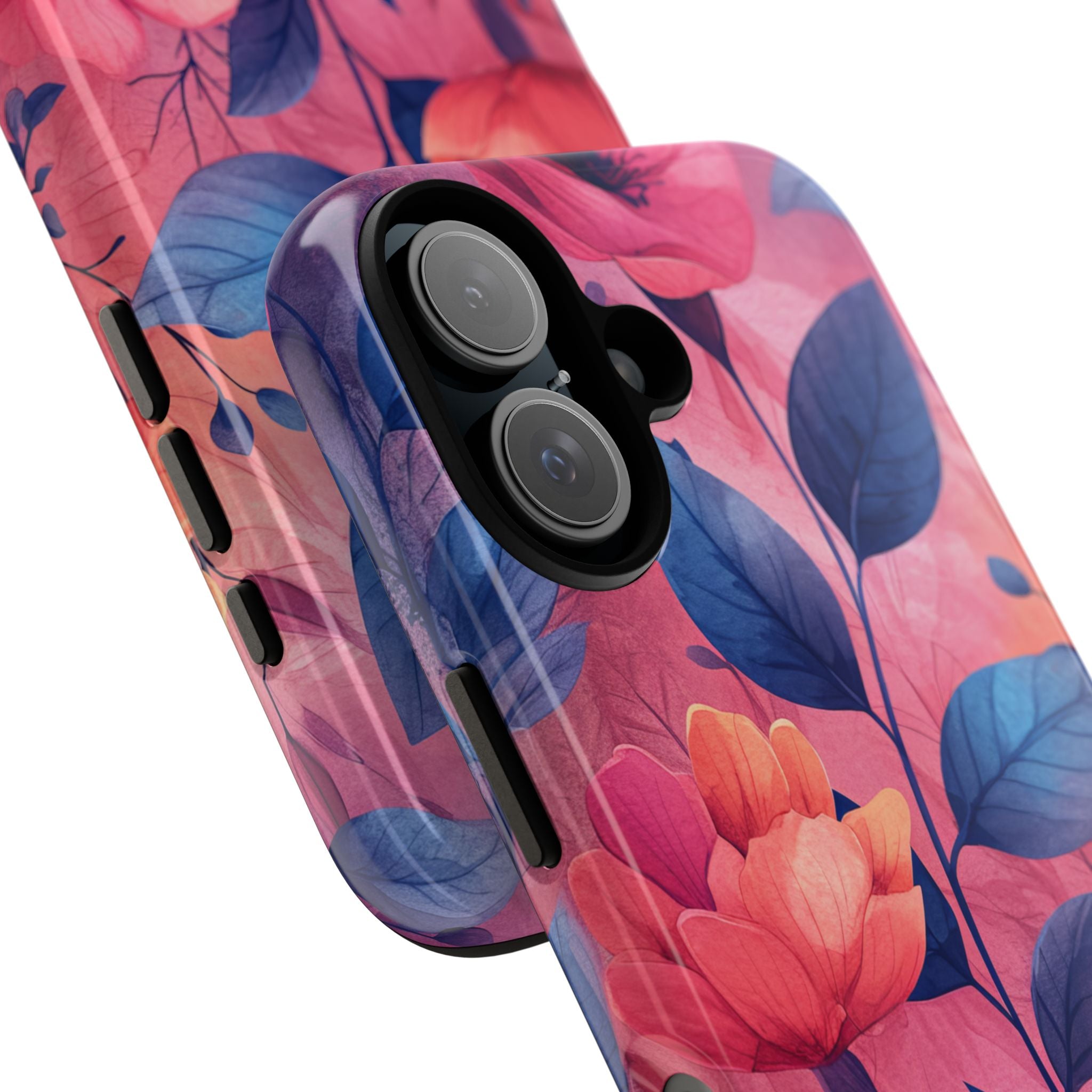 Pink Blue Floral - Tough iPhone 16 Phone Case