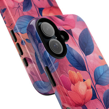 Pink Blue Floral - Tough iPhone 16 Phone Case