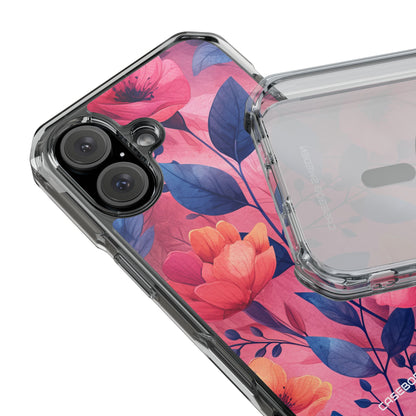 Pink Blue Floral - Clear Impact iPhone 16 Phone Case