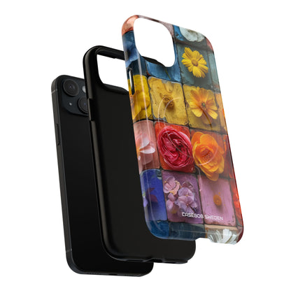 Vibrant Floral Tiles - Tough + MagSafe® iPhone 15 Phone Case