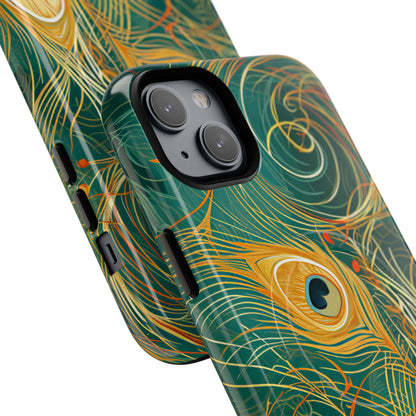 Peacock Elegance in Teal and Gold iPhone 14 | Tough+ Phone Case