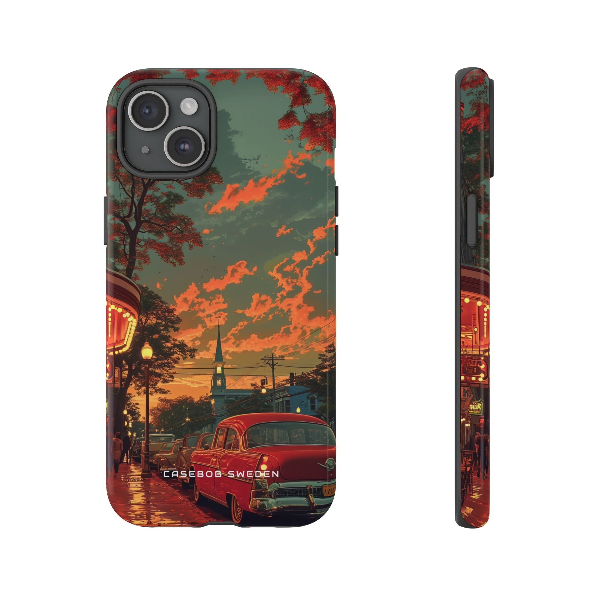 Mid-Century Nostalgia Streetscape iPhone 15 - Tough Phone Case