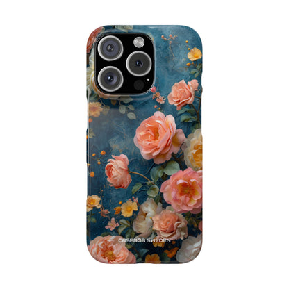 Blue Floral Elegance - Slim iPhone 16 Phone Case