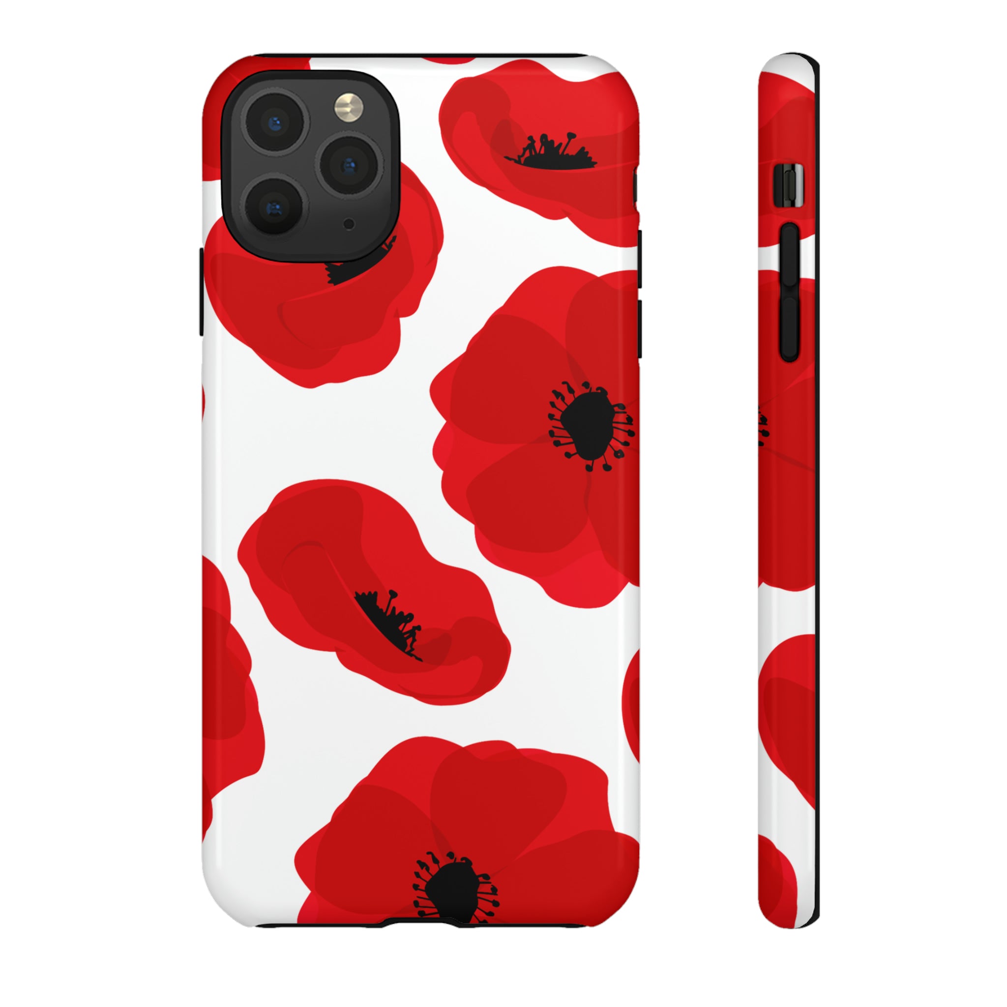 Red poppies on white iPhone case - Protective Phone Case