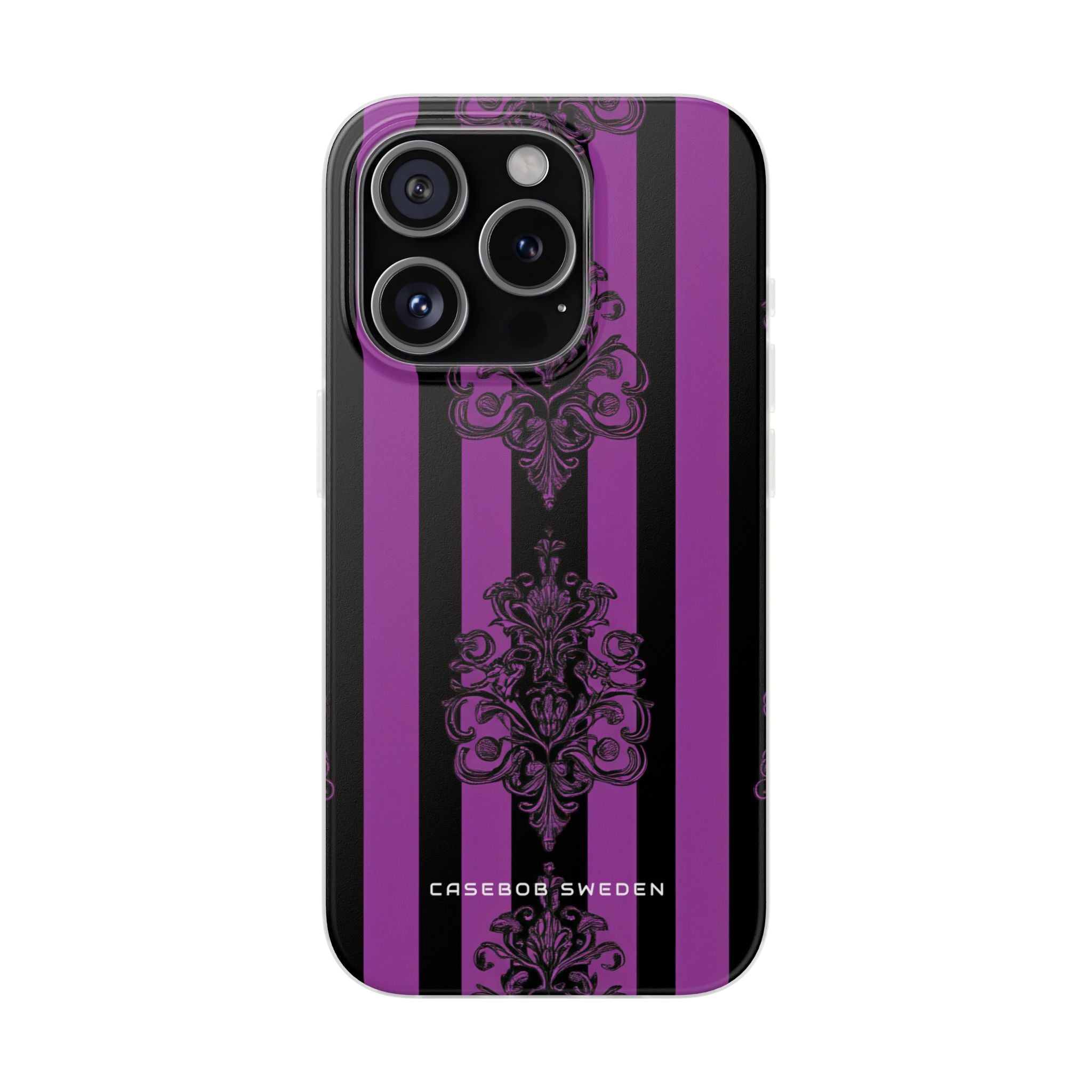 Gothic Elegance with Vertical Stripes and Ornamental Motifs iPhone 15 - Flexi Phone Case