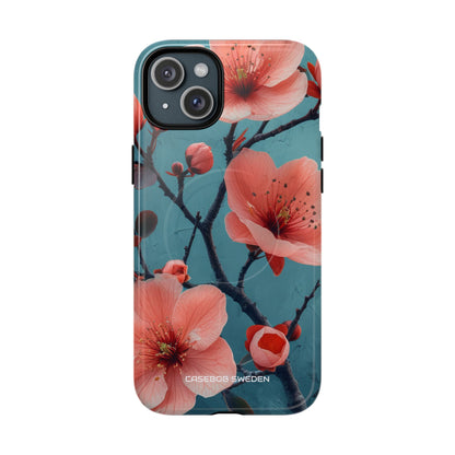 Teal Coral Blossom - Tough + MagSafe® iPhone 15 Phone Case