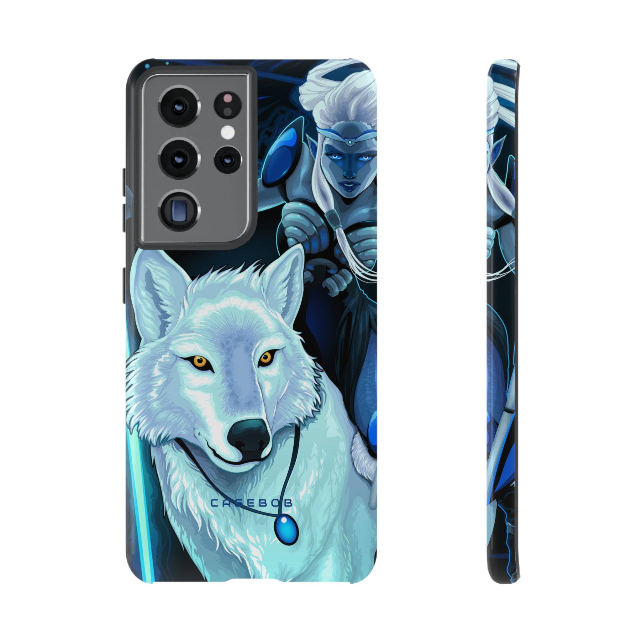 Elf with white wolf - Protective Phone Case