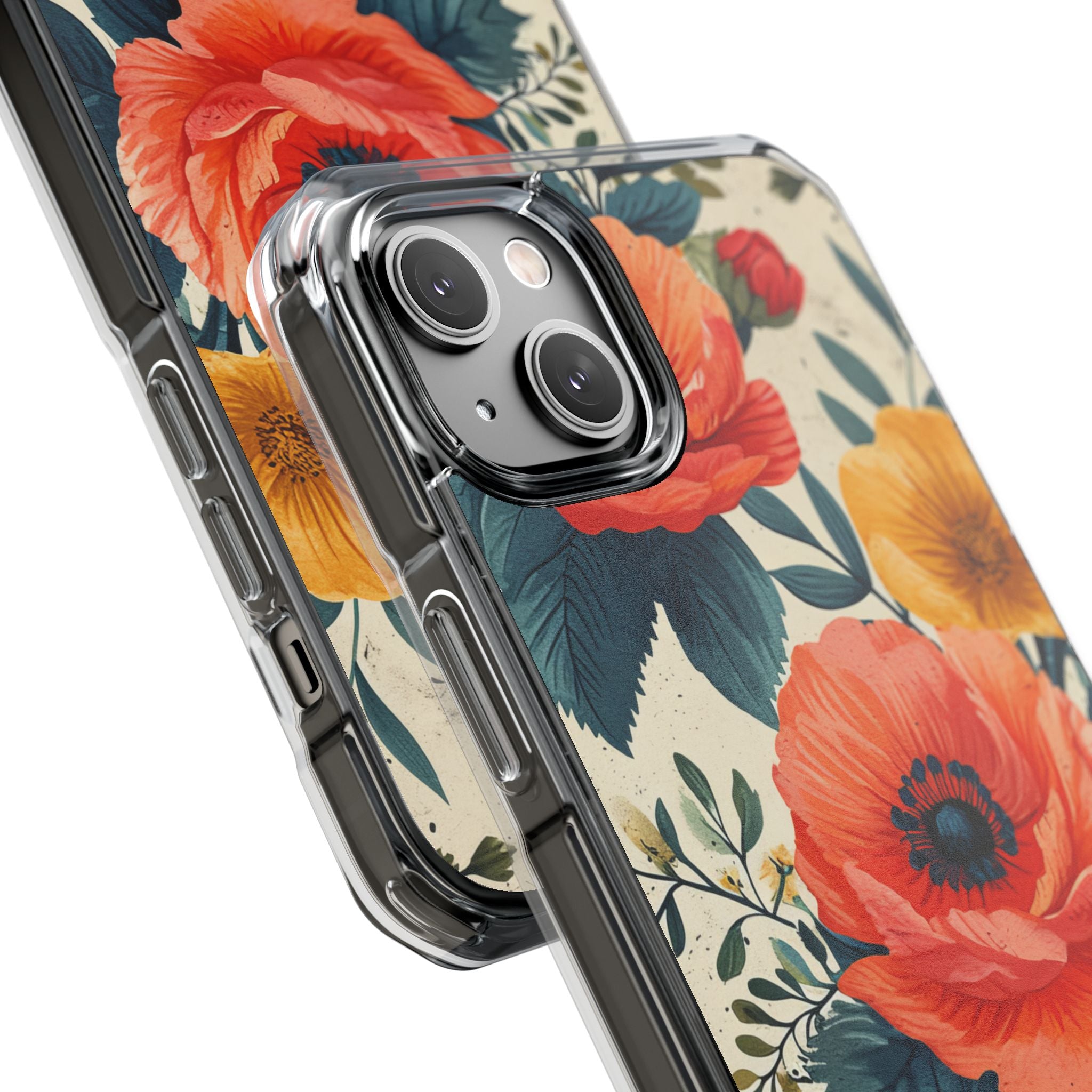 Vibrant Botanical Poppies - Clear Impact iPhone 14 Phone Case