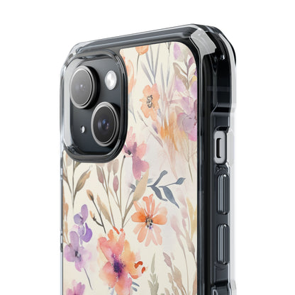 Soft Pink Floral Watercolor Design - Clear Impact iPhone 15 Phone Case