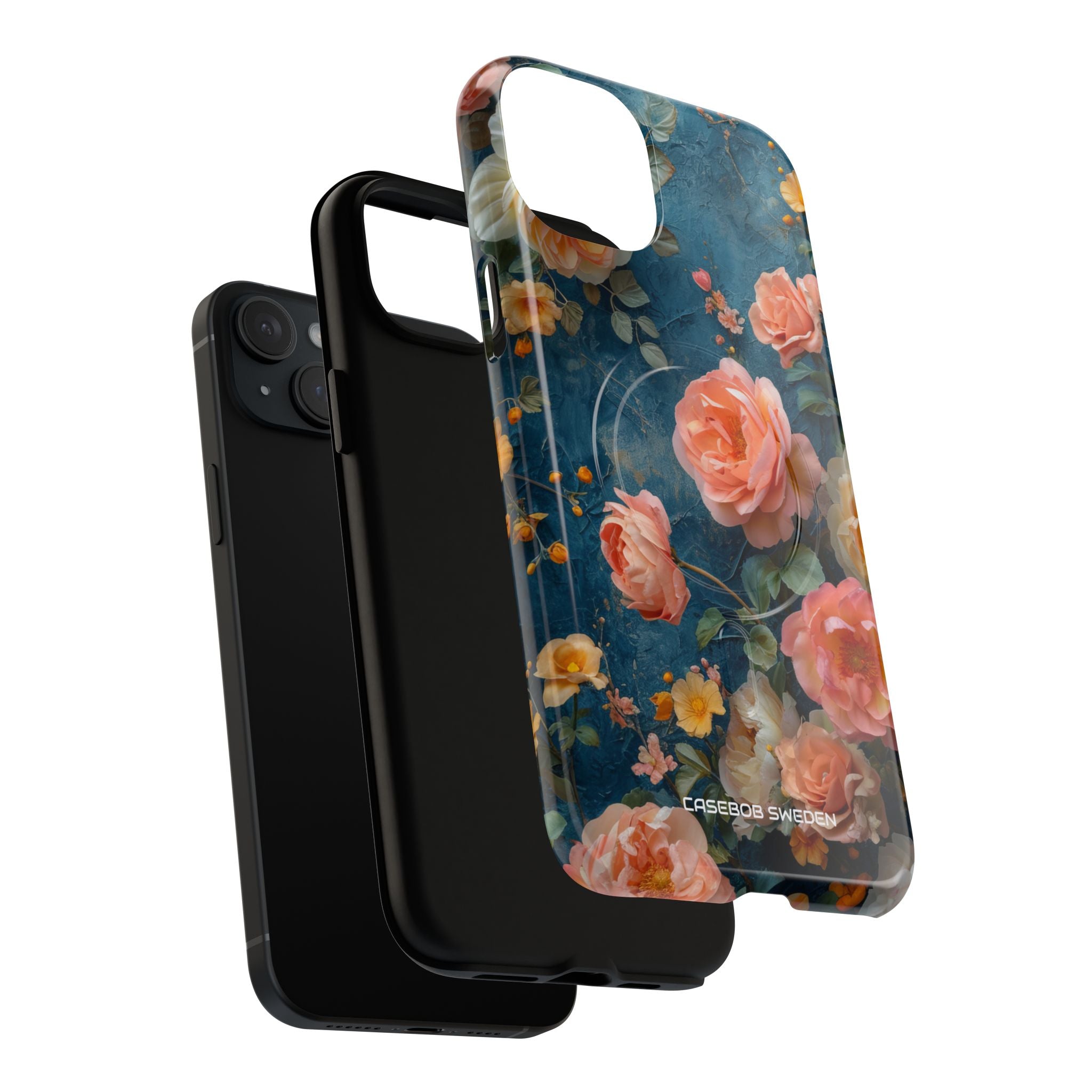 Blue Floral Elegance - Tough + MagSafe® iPhone 15 Phone Case