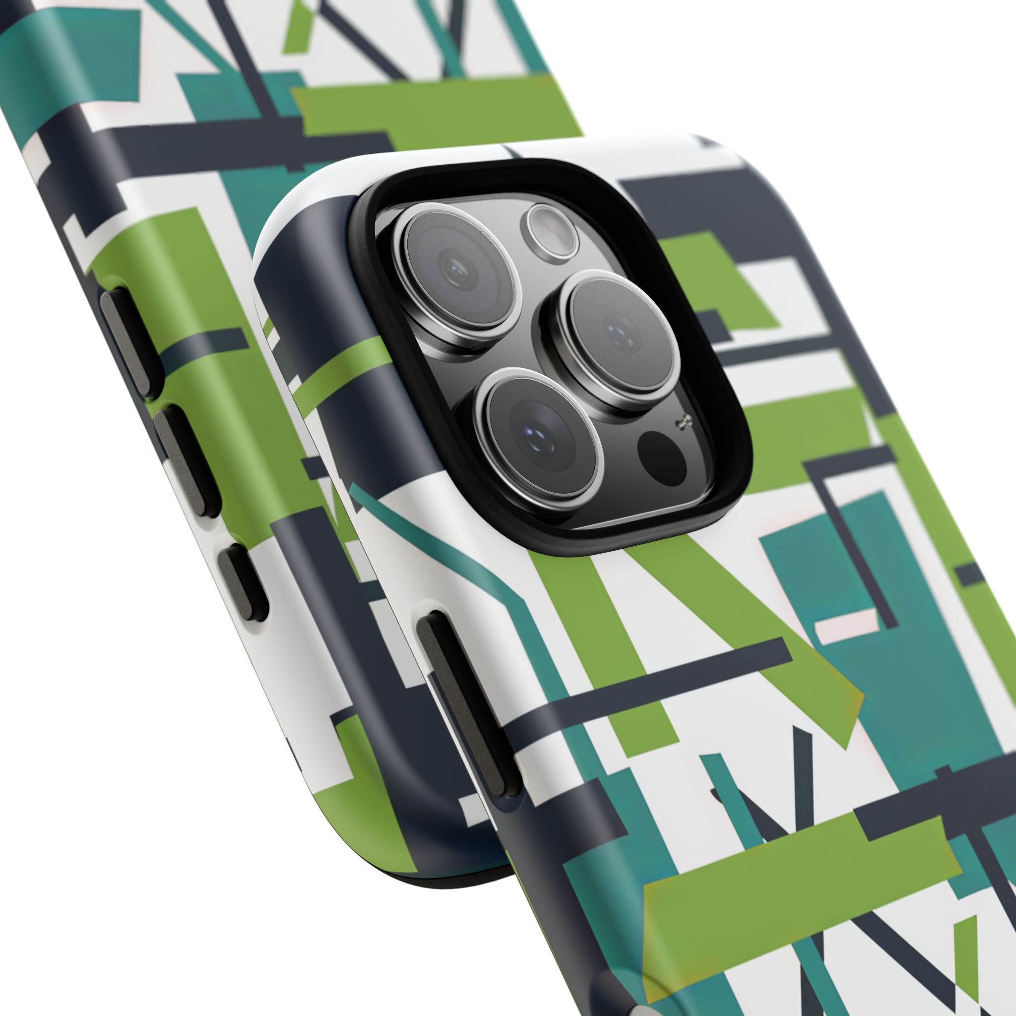 Green Geometry Glide iPhone 16 - Tough Phone Case