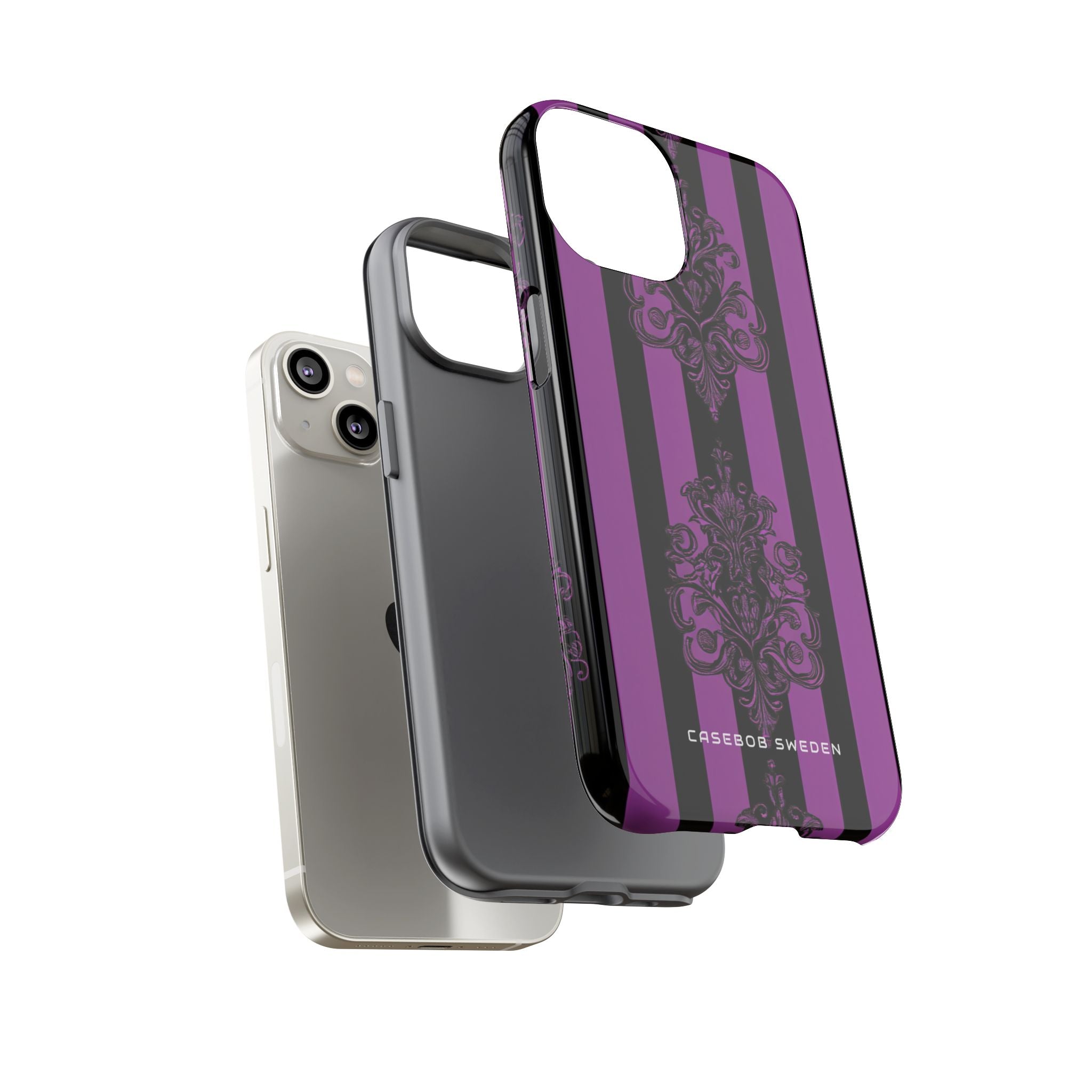 Gothic Elegance with Vertical Stripes and Ornamental Motifs iPhone 14 - Tough Phone Case