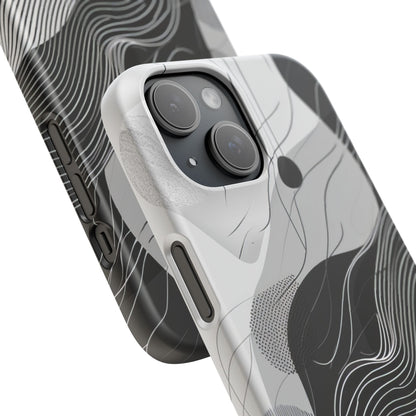 Fluid Rhythms: Monochrome Line Flow iPhone 15 - Slim Phone Case