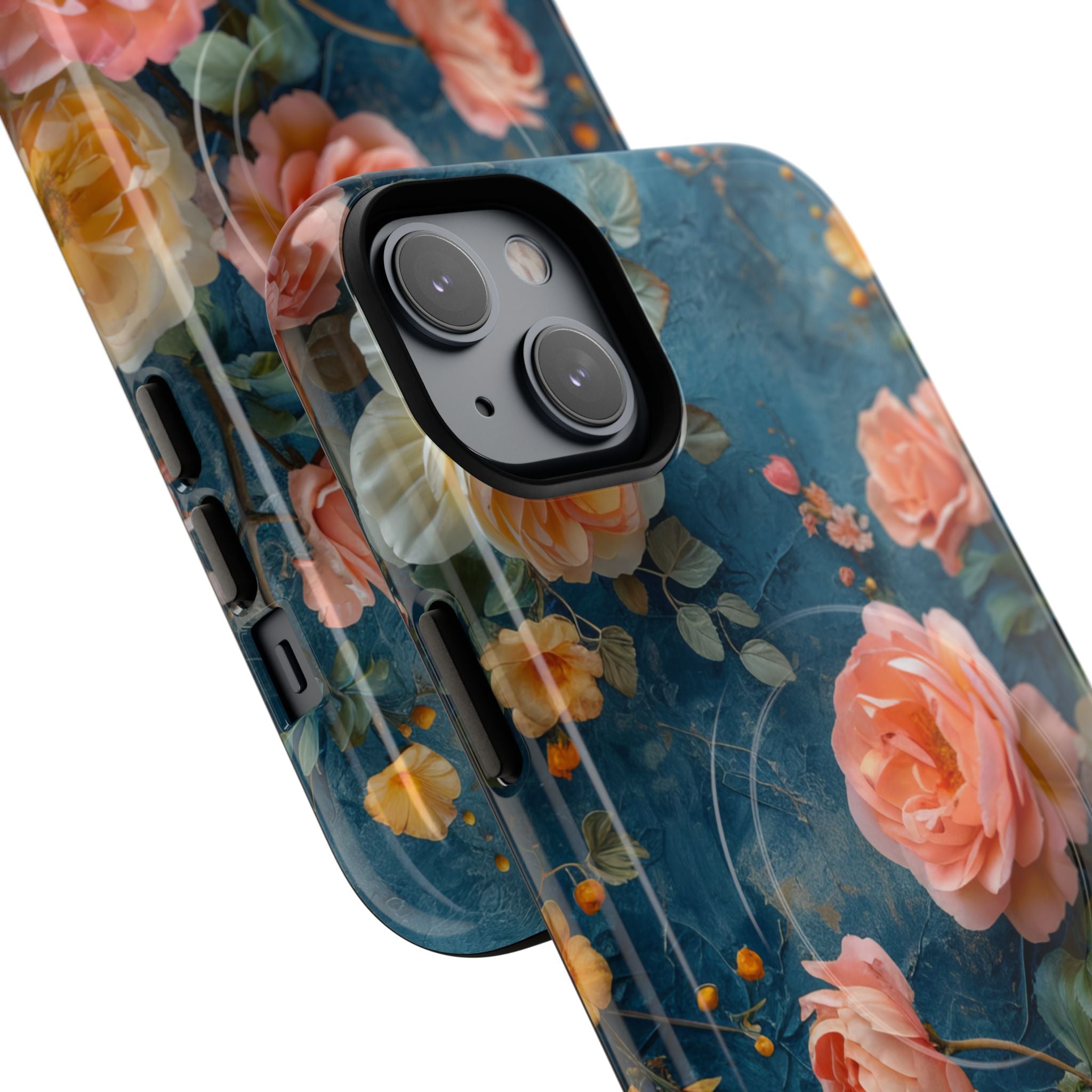 Blue Floral Elegance - Tough + MagSafe® iPhone 14 Phone Case