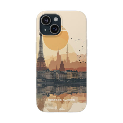 Eiffel Tower Silhouette with Birds and Sun Reflection iPhone 15 - Flexi Phone Case