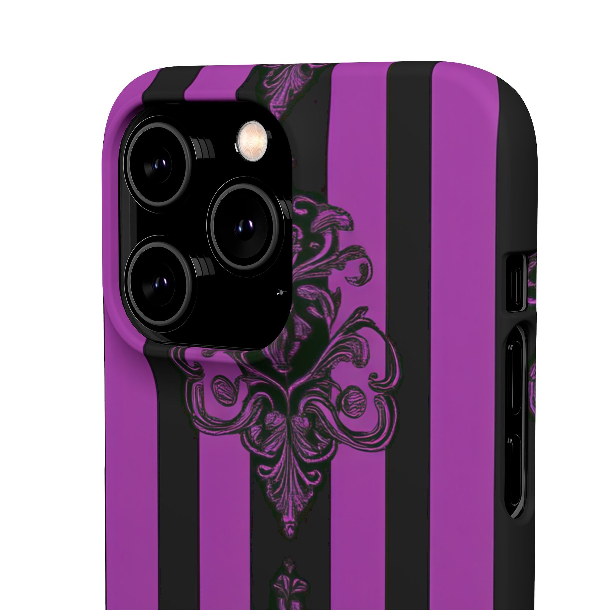 Gothic Elegance with Vertical Stripes and Ornamental Motifs iPhone 14 - Slim Phone Case