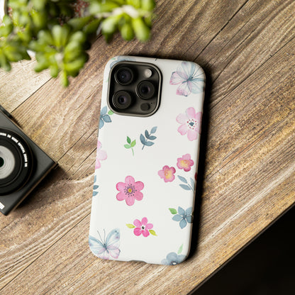 Vintage flowers and butterflies iPhone case - Protective Phone Case