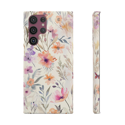 Soft Pink Floral Watercolor Design - Slim Samsung S22 Phone Case