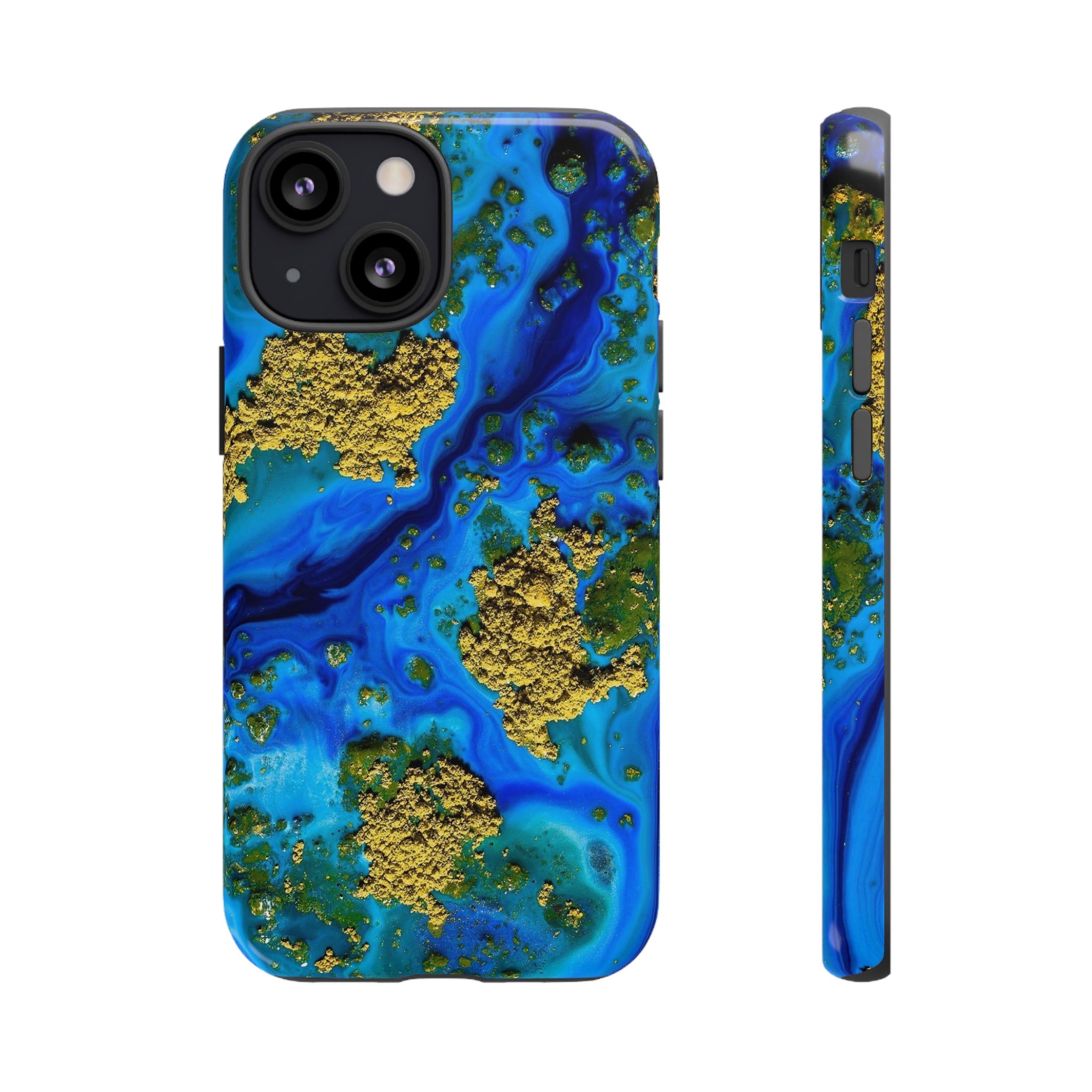 Blue Clear Ocean Ink Art iPhone Case (Protective) iPhone 13 Mini Glossy Phone Case