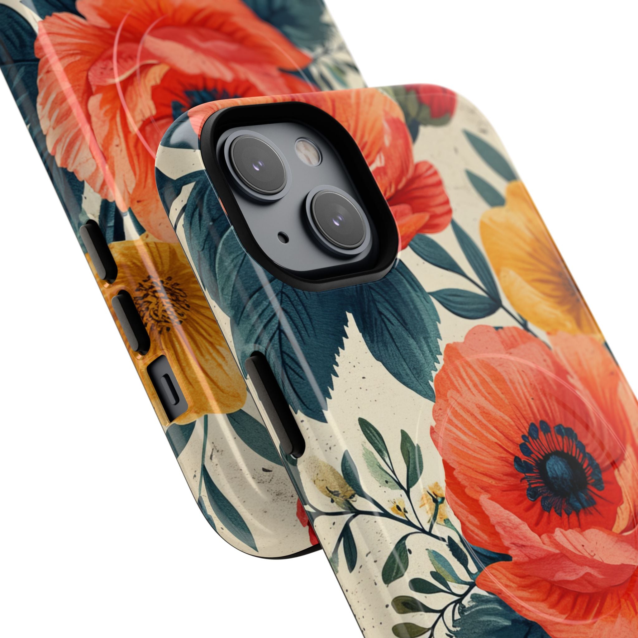 Vibrant Botanical Poppies - Tough + MagSafe® iPhone 14 Phone Case