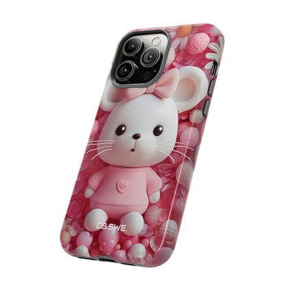 Adorable 3D Rendered White Mouse Plush Toy Floral iPhone 14 - Tough