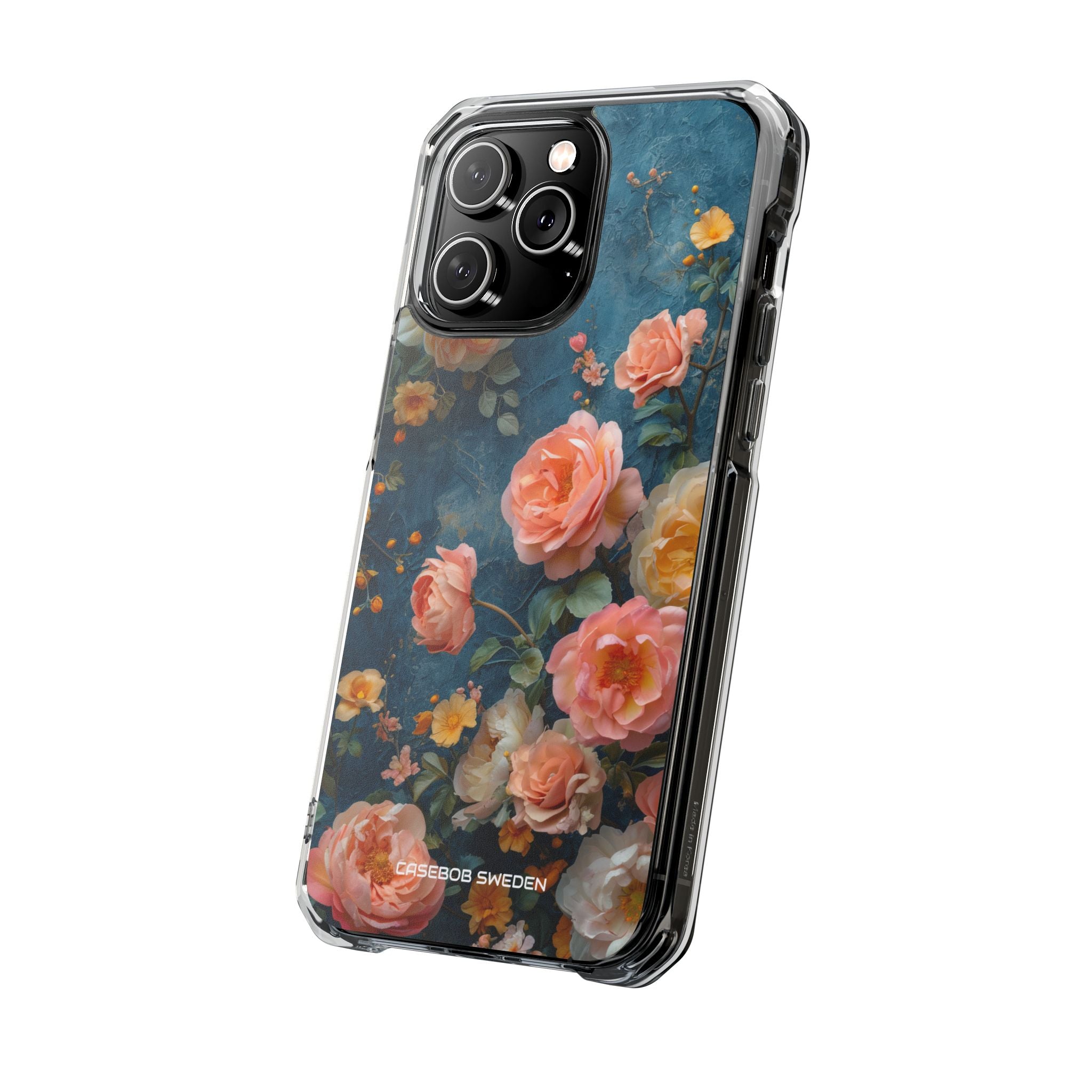 Blue Floral Elegance - Clear Impact iPhone 14 Phone Case