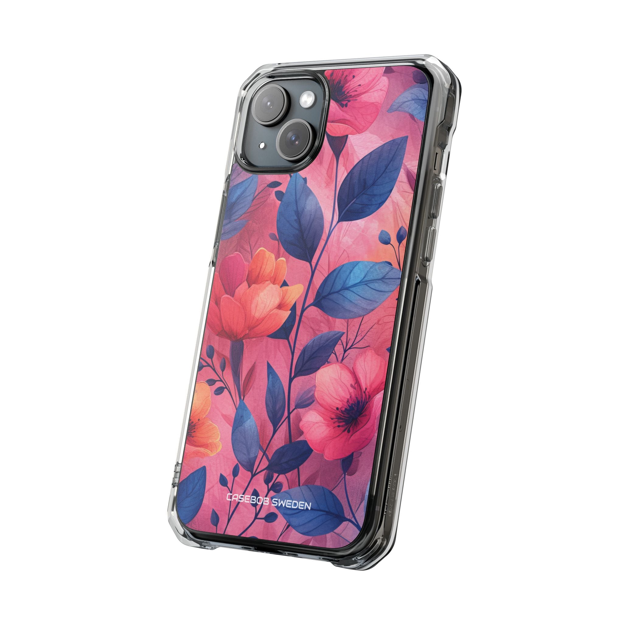 Pink Blue Floral - Clear Impact iPhone 15 Phone Case