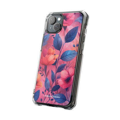 Pink Blue Floral - Clear Impact iPhone 15 Phone Case