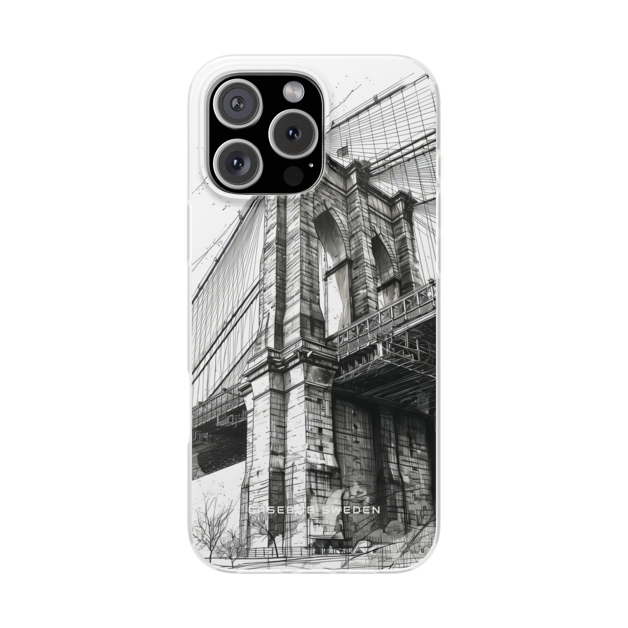 Suspension Bridge Line Art Illustration iPhone 16 - Flexi Phone Case