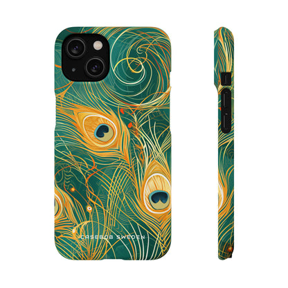 Peacock Elegance in Teal and Gold iPhone 14 - Slim Phone Case