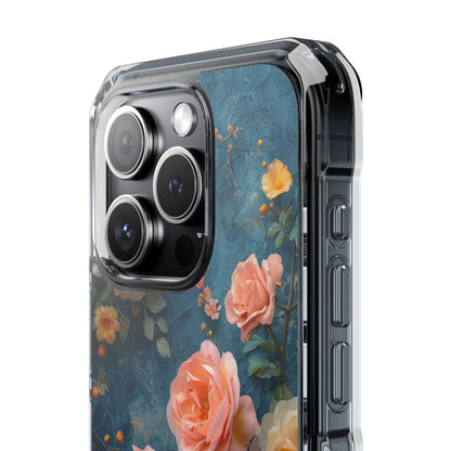 Blue Floral Elegance - Clear Impact iPhone 15 Phone Case