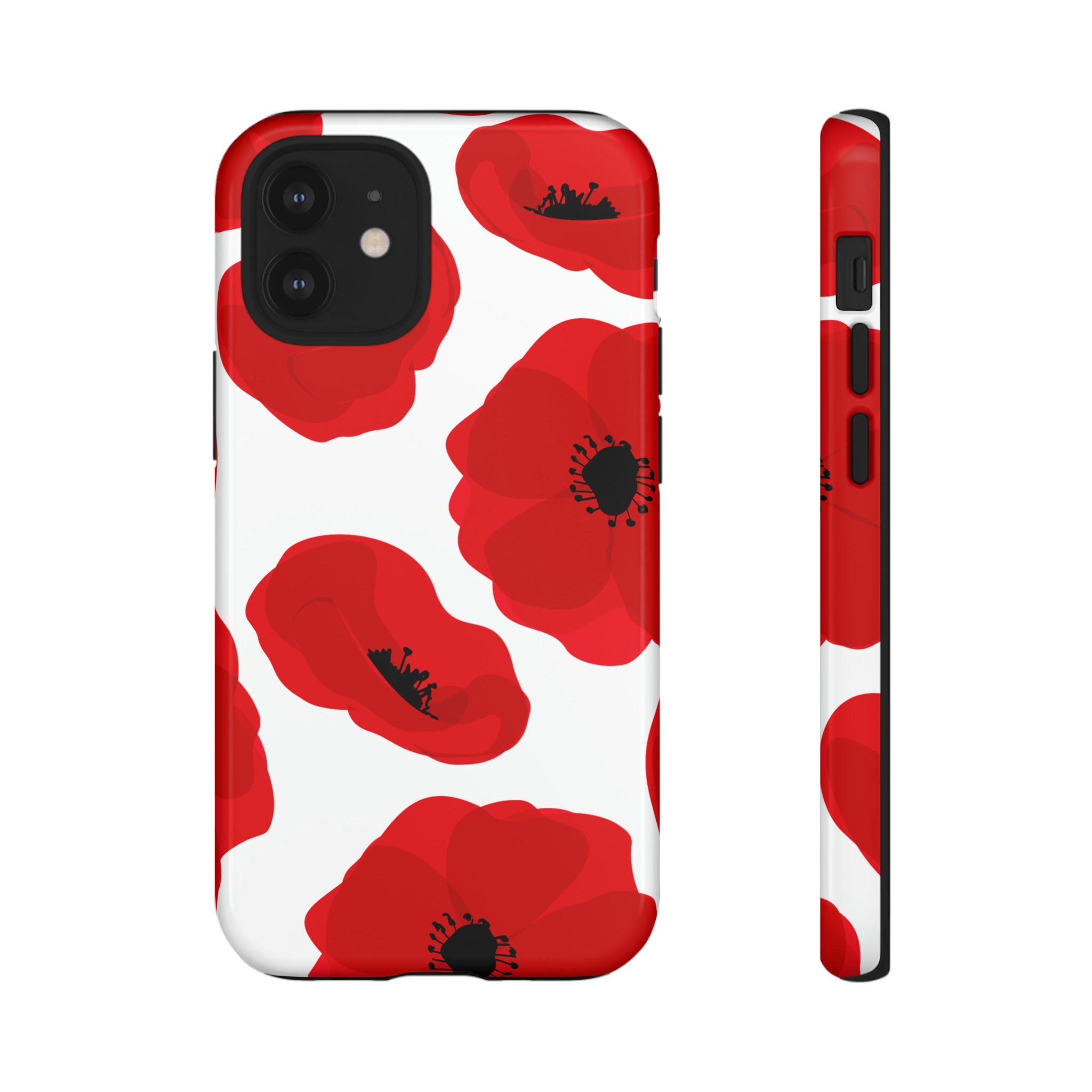 Red poppies on white iPhone case - Protective Phone Case