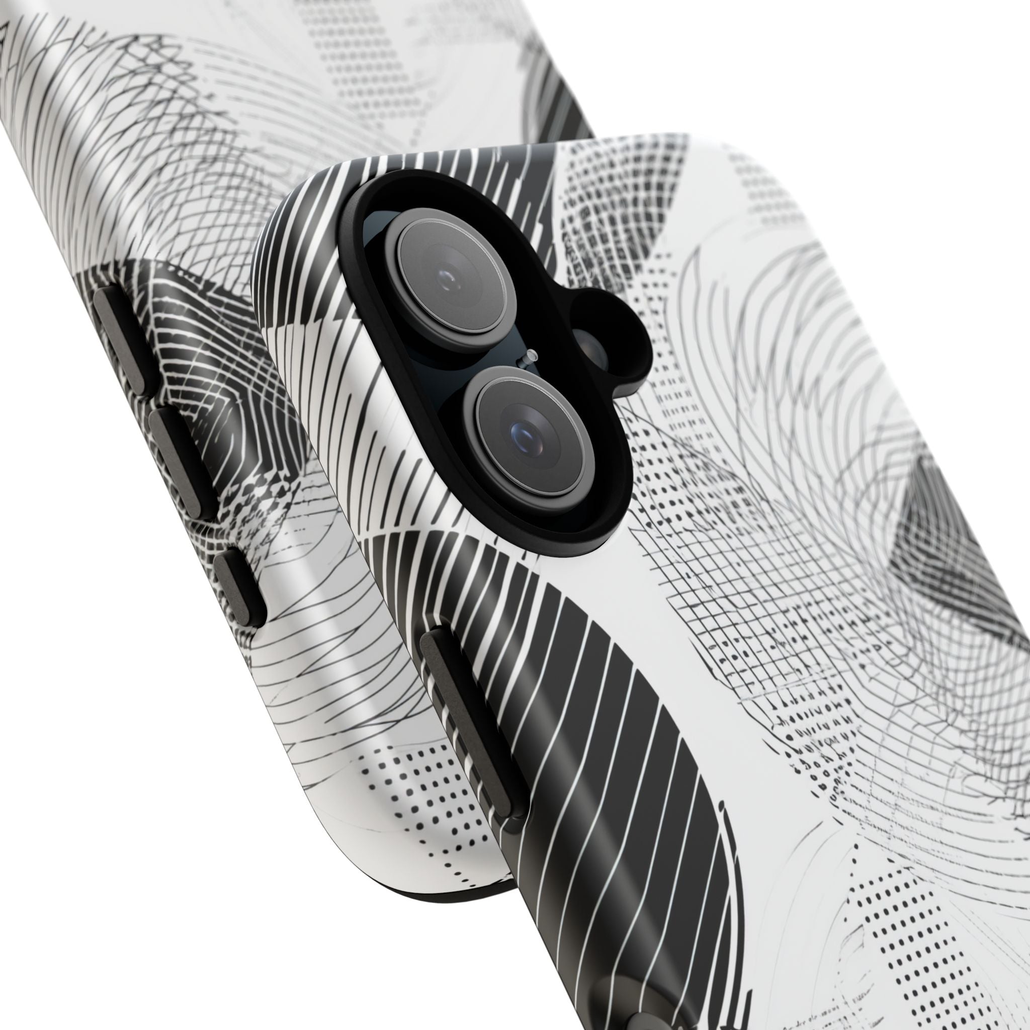 Geometric Monochrome Flow iPhone 16 - Tough Phone Case