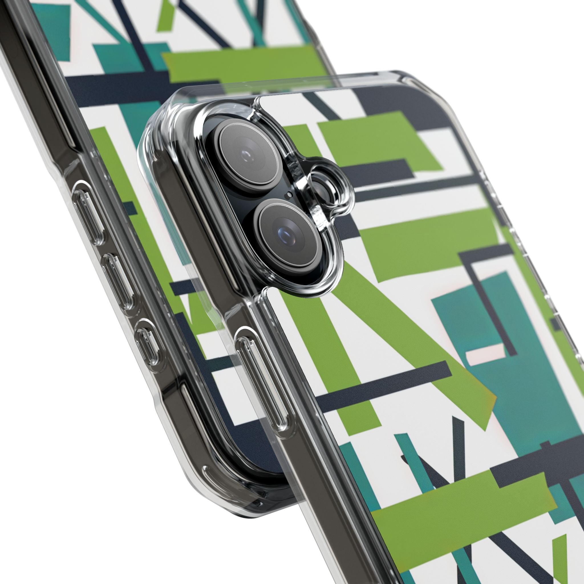 Green Geometry Glide iPhone 16 - Clear Impact Phone Case